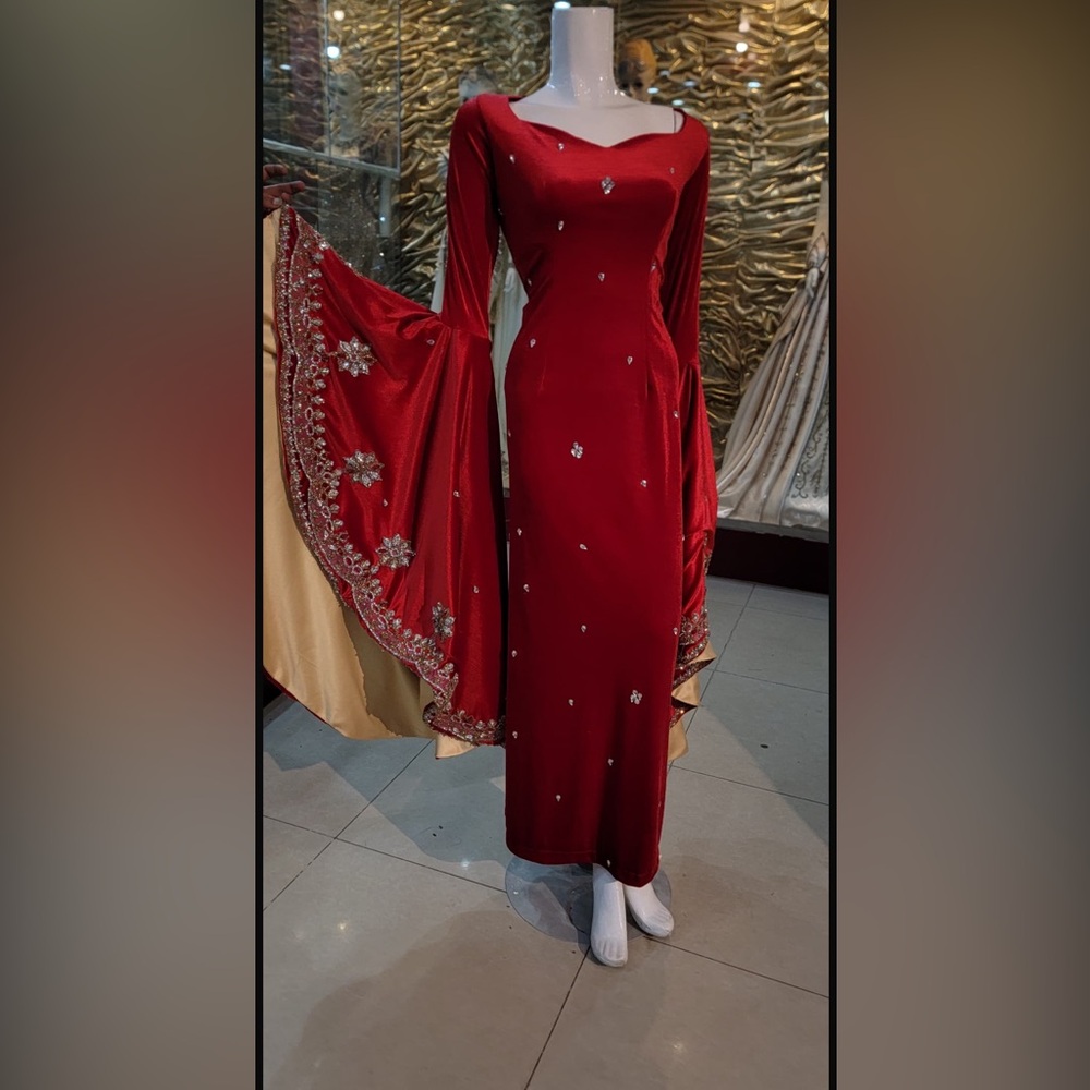Stunning Red Long Sleeve Dress with Embellishments
